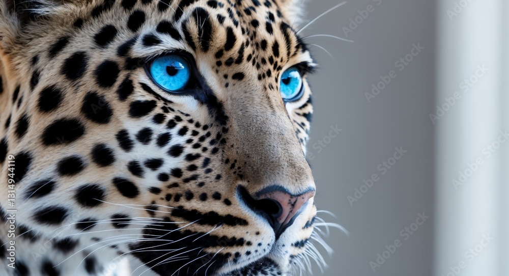 Obraz premium A close up profile of a majestic leopard with blue eyes.