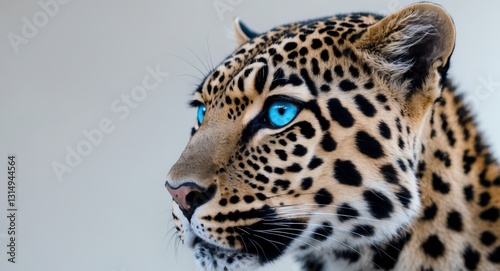 A close up profile of a majestic leopard with blue eyes