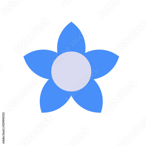 A minimalistic blue flower icon featuring five petals with a central circle, displayed in a simple style.