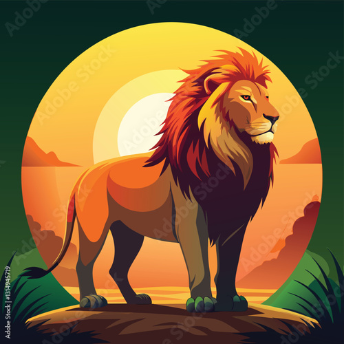Majestic Lion at Sunset in vector format