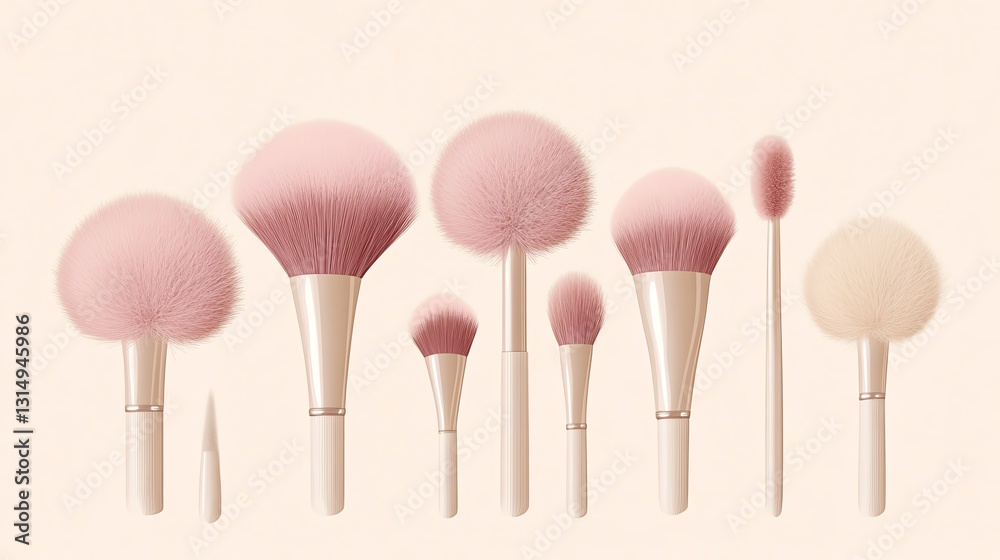Soft pink makeup brushes arranged creatively. Soft pink makeup brushes arranged creatively.