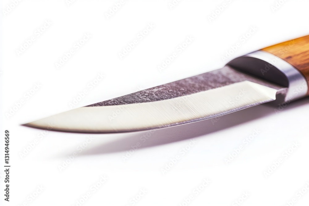 Obraz premium Close-Up of a Sharp Kitchen Knife on a White Surface, Perfect for Culinary and Cooking Content, Highlighting Precision and Quality in Food Preparation