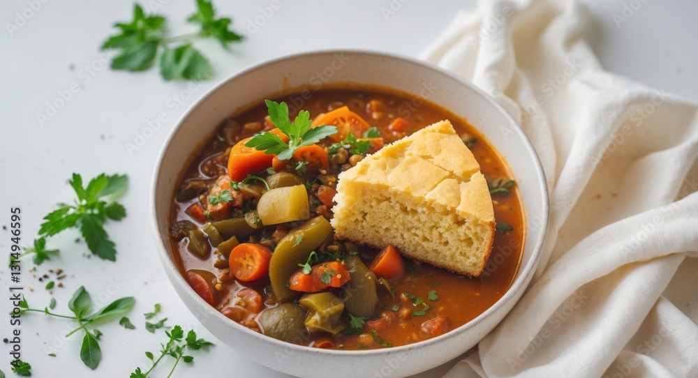 Hearty Vegetable Stew with Cornbread - A Flavorful and Healthy Meal. Hearty Vegetable Stew with Cornbread - A Flavorful and Healthy Meal.