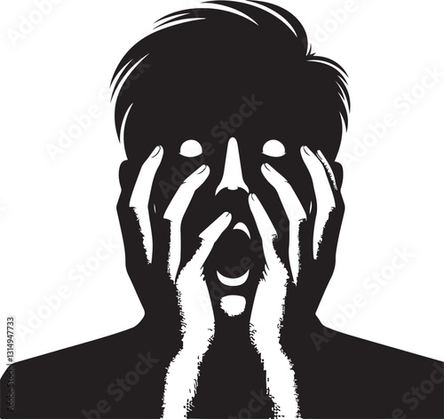 Hands on cheek with shock vector illustration