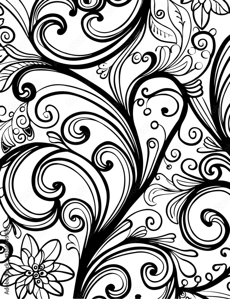 patterned swirls and flowers pages, coloring page, pattern, seamless, floral, flower, vector, wallpaper, design, art, illustration, texture, vintage, decoration, ornament, leaf, flowers, nature, black patterned swirls and flowers pages, coloring page, pattern, seamless, floral, flower, vector, wallpaper, design, art, illustration, texture, vintage, decoration, ornament, leaf, flowers, nature, black