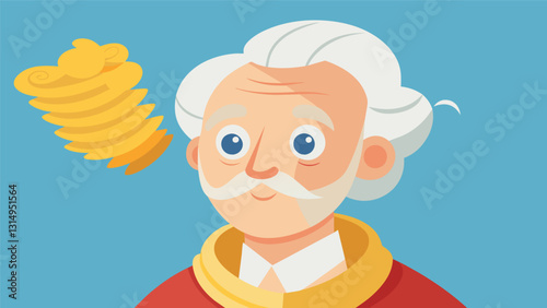 A wise grandfather with a le in his eye demonstrates the proper techniques for making homemade pasta from scratch.. Vector illustration