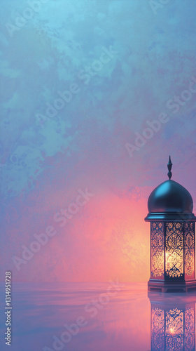 Sunset gold illuminates a lone lantern amidst sea and sky, eschewing architectural landmarks