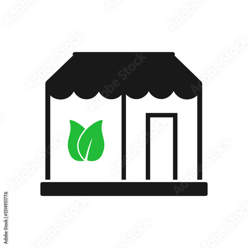 Eco Friendly Home Icon. With House and Green Leaf Symbols. Editable Flat Vector Illustration.