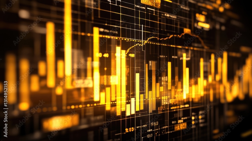 Fototapeta premium Glowing progress bars and financial data charts showing business growth trends.