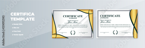 Gold-accented certificate template, A4 size, ready print, grey background