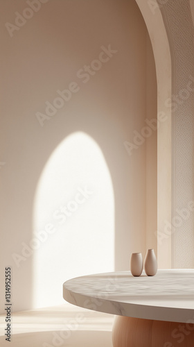 Luxury hotel room interior showcasing clean, modern design with a sleek mirror and warm wood accents