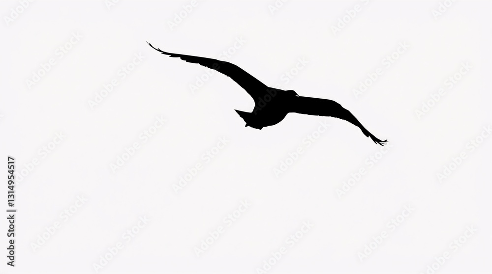 Naklejka premium Minimalist Grayscale Silhouette of a Bird in Flight with Elegant Curves and Serene Aesthetic