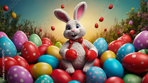 Wallpaper Mural A cute bunny wearing boxing gloves with Easter eggs. Torontodigital.ca