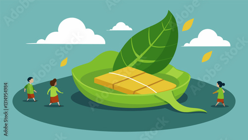 The tantalizing aroma of freshly steamed banana leafwrapped tamales draws in hungry passersby.. Vector illustration