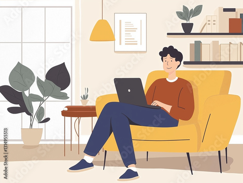 man sitting on a chair and working on a laptop