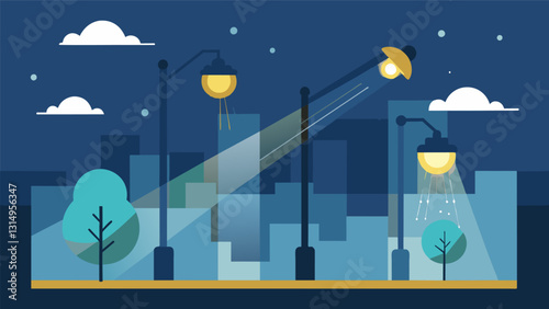 Smart streetlights that adjust their brightness based on weather and time of day reducing energy consumption and light pollution.. Vector illustration