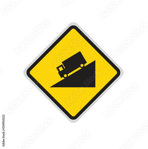 Steep downhill road sign symbol on white background. Vector Illustration