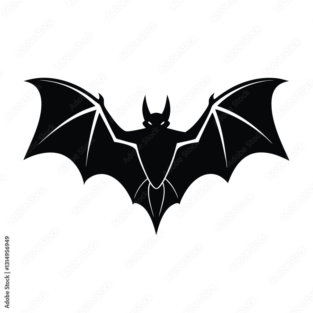 Fototapeta premium Bat flying with wings fully extended silhouette on white