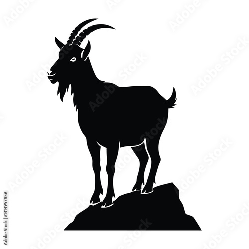 Billy goat standing on rocky surface with horns silhouette art