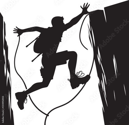 Jumping while grabbing a rope vector illustration