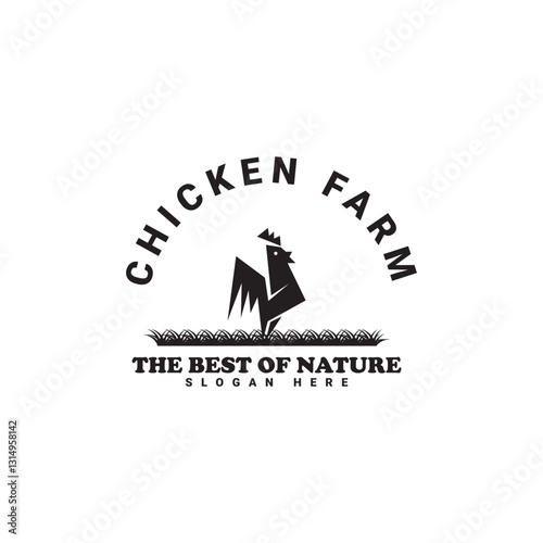 Vintage Chicken Farm Logo chicken farm logo vector illustration design, rooster on fence hipster logo design