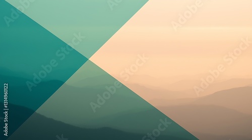 Serene Mountain Vista At Dawn, A Peaceful Landscape Bathed In Soft Teal And Warm Peach Hues, Evoking Tranquility And Calm