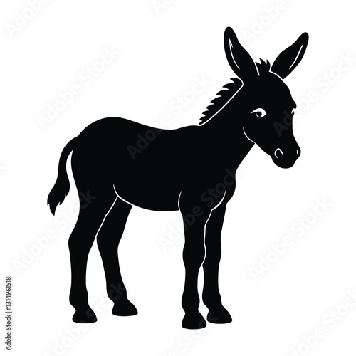 Donkey foal standing with small ears and short manes silhouette art
