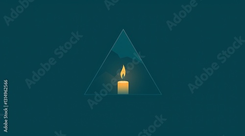 A Solitary Candle Flame Glows Serenely Within A Triangular Frame, Casting A Warm Light Against A Backdrop Of Dark Mountains, Creating A Peaceful And Minimalist Scene