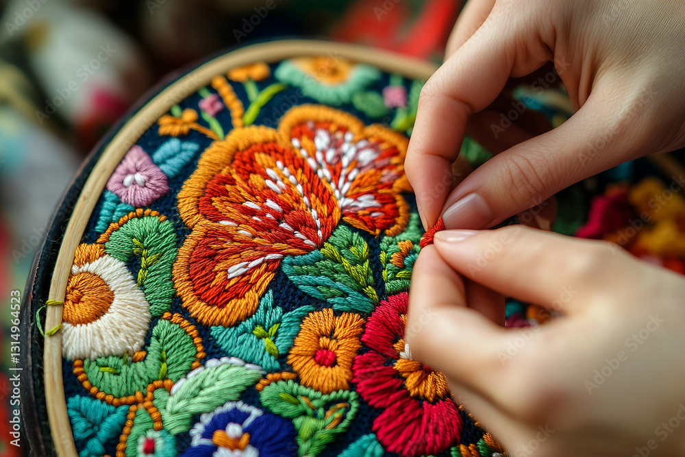 Obraz premium Artisan Weaving Traditional Handcrafted Embroidery Textile With Needlework In Cultural Art Generative AI