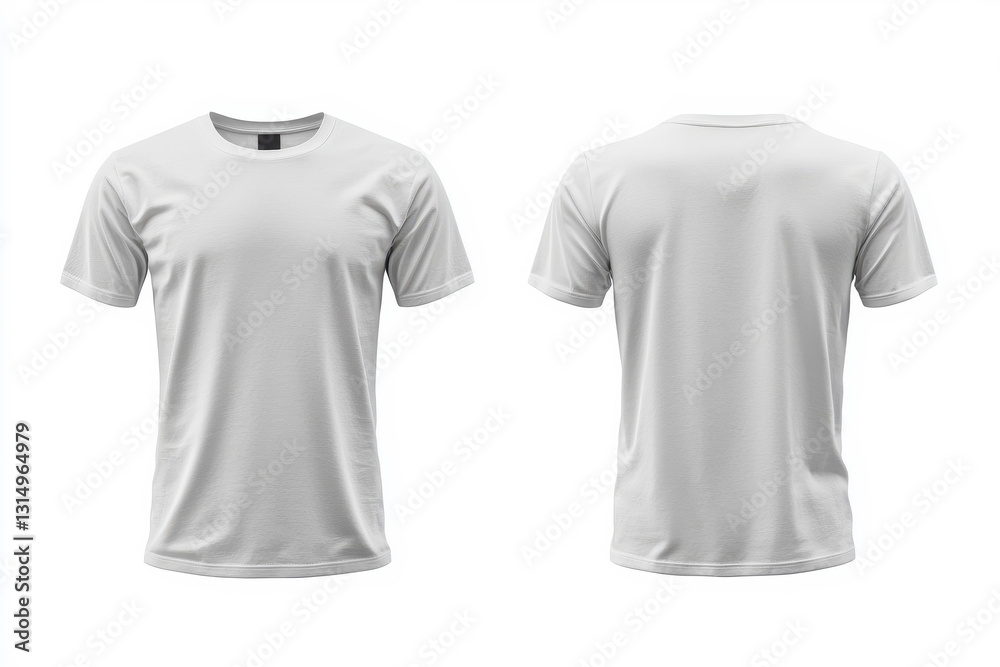 Classic white crew neck t-shirt front and back views on white background Classic white crew neck t-shirt front and back views on white background