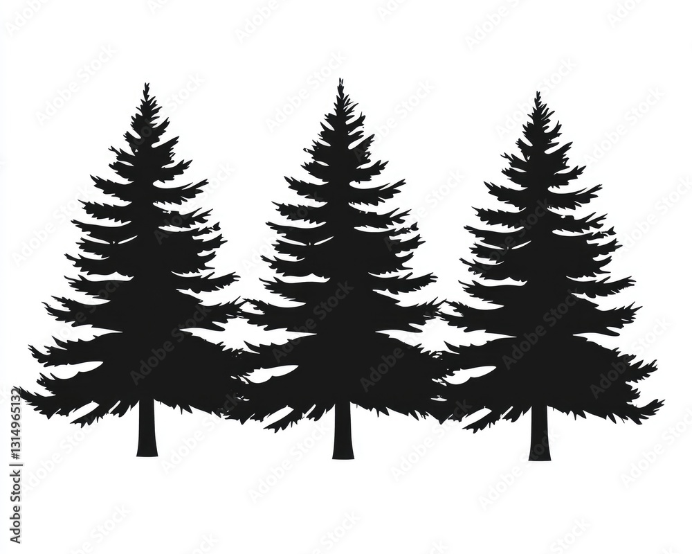 Obraz premium Elegant Silhouette of Trio Pine Trees for Eco-Friendly Decor, Travel Emblems, and Natural Park Signs