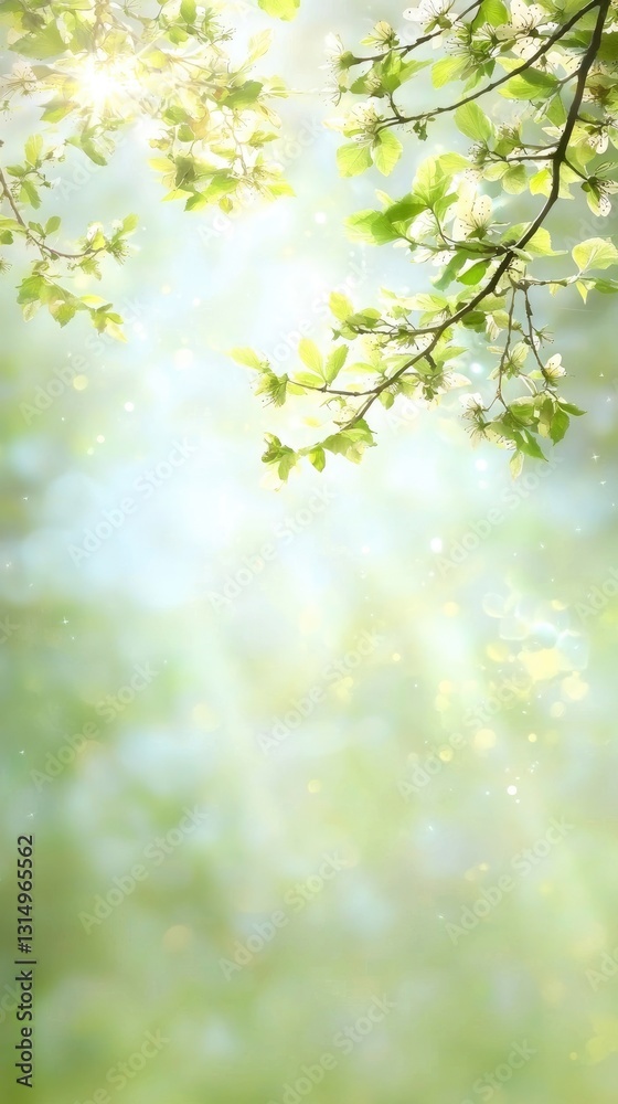 Spring blossoms, sunlight, forest backdrop, nature tranquility, website banner Spring blossoms, sunlight, forest backdrop, nature tranquility, website banner