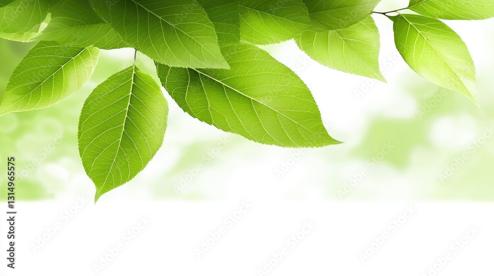 Lush green leaves border, bright background, spring nature, website banner Lush green leaves border, bright background, spring nature, website banner