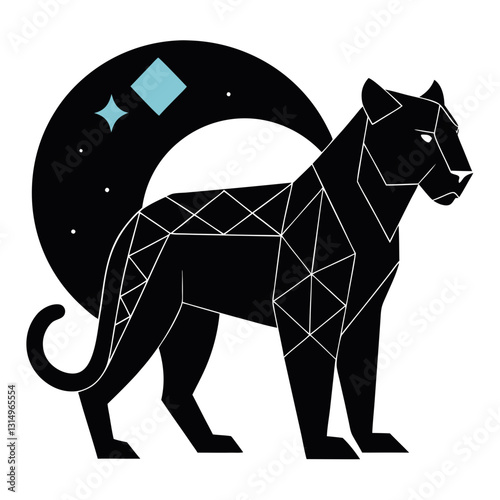 geometric patterned black panther under the moonli