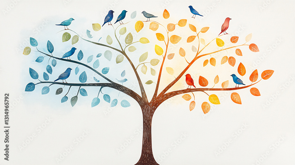 Fototapeta premium natural light P Tree with birds perched on br