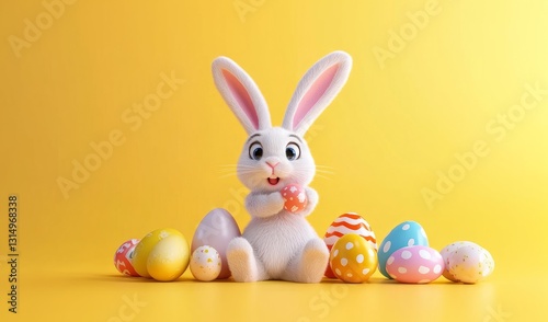 Adorable Easter Bunny with Colorful Eggs
