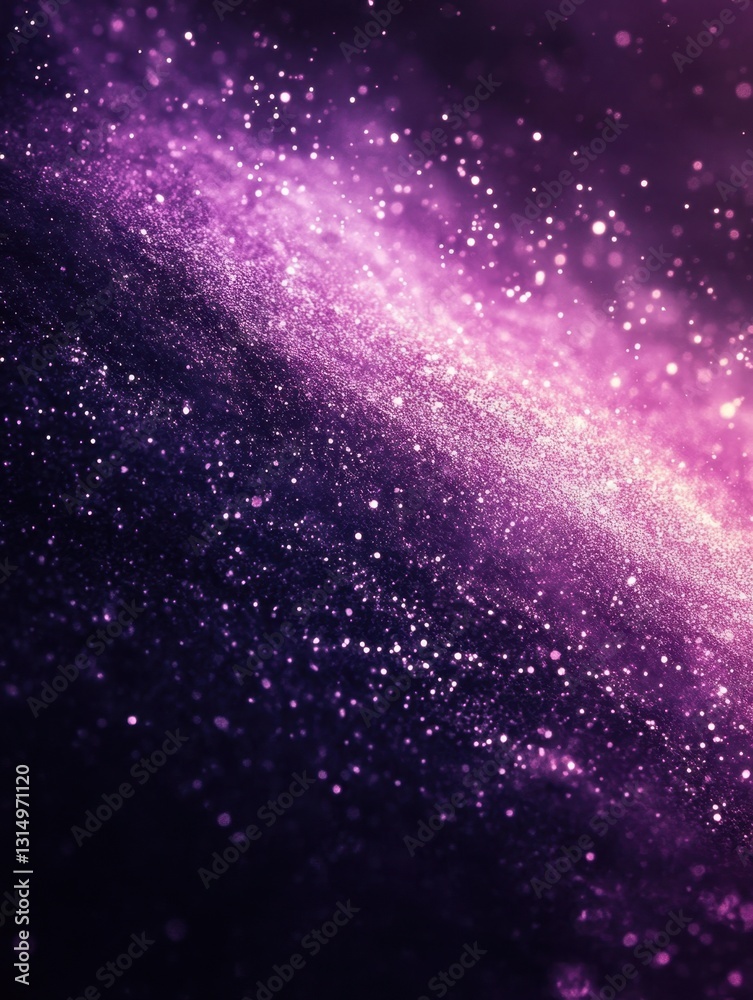 Ethereal purple cosmic dust cloud with sparkling light particles in a dark abstract space scene
