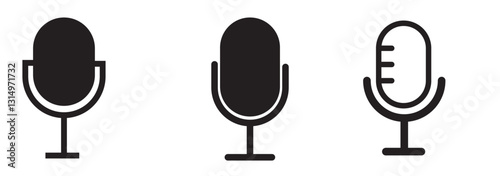 Microphone icons set in black filled and stroke line style