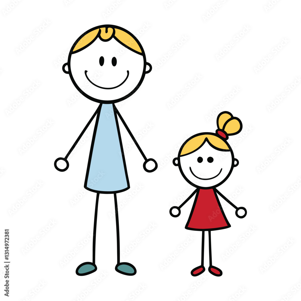 A stick-figure family: a loving mother, daughter, and son, holding hands and smiling together, symbolizing warmth, joy, and the strong bond of family unity and togetherness. A stick-figure family: a loving mother, daughter, and son, holding hands and smiling together, symbolizing warmth, joy, and the strong bond of family unity and togetherness.