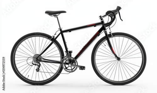 Black hybrid bicycle isolated on white background, ideal for cycling ads
