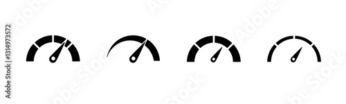 Four black speedometers feature needles pointing in different directions, showing speed variation.