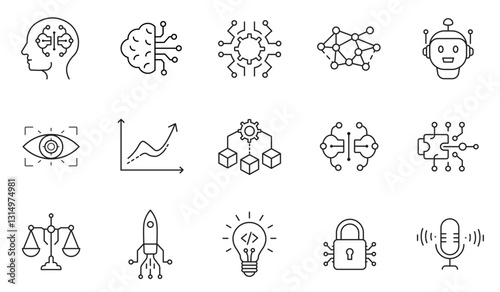 Artificial Intelligence Icon Set – Machine Learning, Neural Networks, Robotics