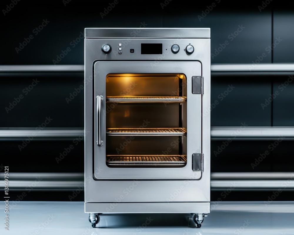 Obraz premium Stainless steel minimalist incubator with an intuitive interface, used for precision fermentation in a highend restaurant