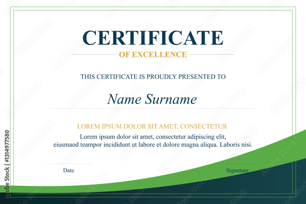 Obraz premium Green-Teal Excellence Certificate Template