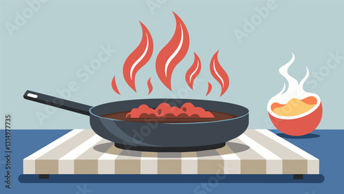 The y scent of seasoned beef cooking on a stovetop ready to be used in the creation of mouthwatering empanadas.. Vector illustration