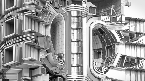Fusion Energy. Clean energy - nuclear fusion reactor - illustrated TOKAMAK.