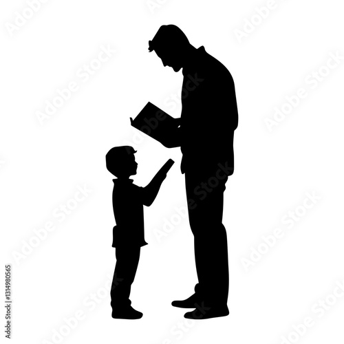 Father reading to child, emphasizing value of reading in education. Reading sparks imagination, improves knowledge and strengthens bond between parent and child through shared stories. Reading concept