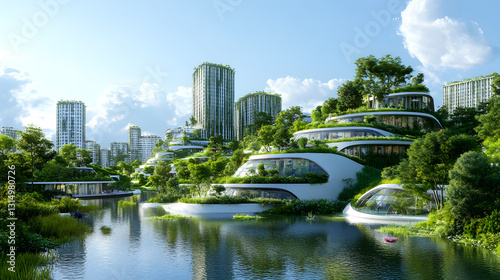 A clean and green city where rainwater is collected in reservoirs and used to nourish public gardens, provide water for green roofs, and supply eco-friendly energy systems.