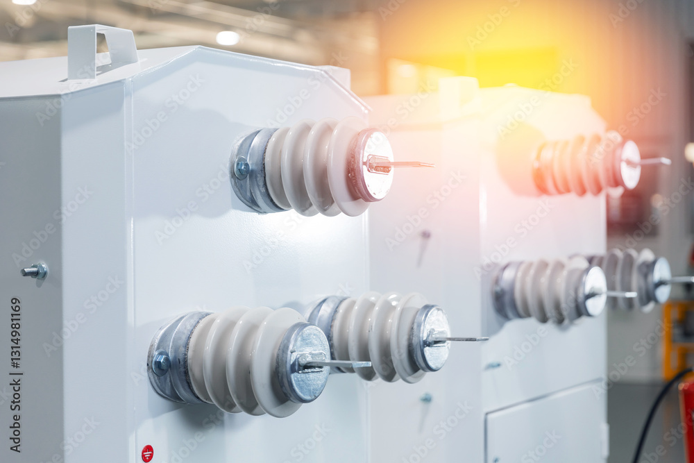 Close-up of electrical components in modern industrial factory
