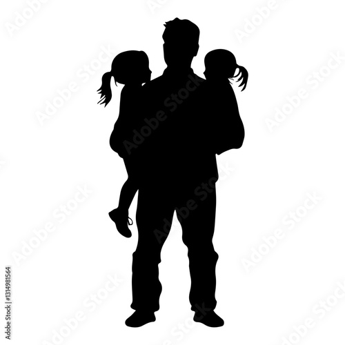 Father holding two daughters close, embodying safety and warmth. Safety creates trust, provides comfort, and reinforces strong emotional connection between father and child in this artistic image